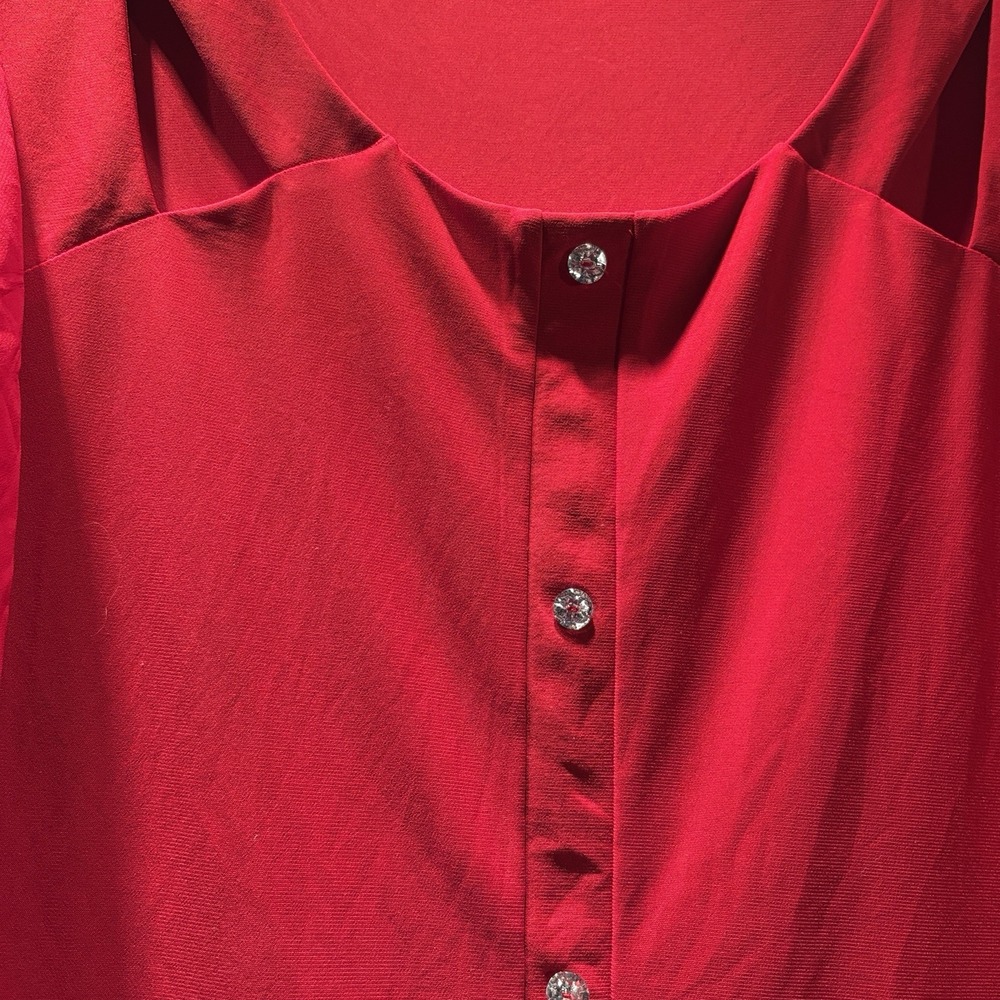 Atelier 29 Woman XL Blouse Red Ruffle Pullover Sheer Short Sleeve Casual - Picture 3 of 16